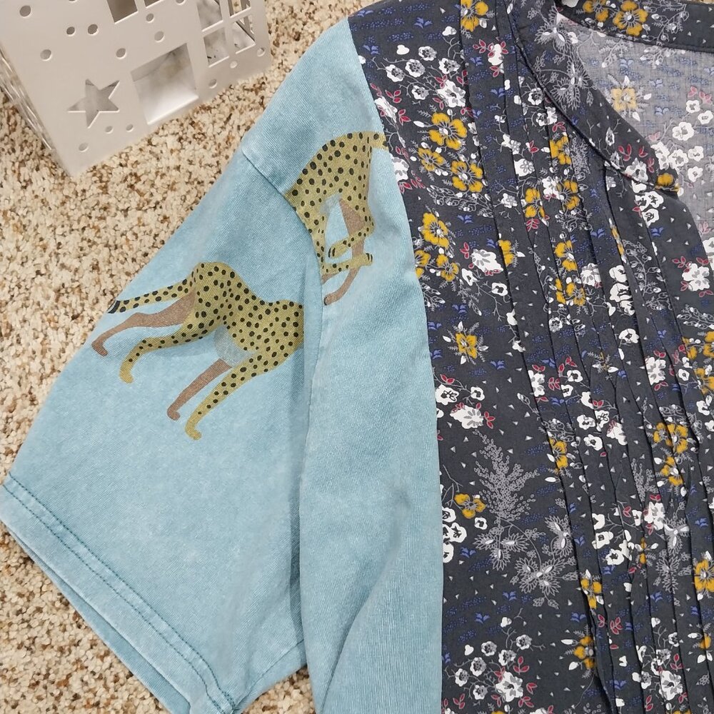 3584 Size XXL Upcycled Old Navy Tunic Dress in Blue and Gold. - Picture 2 of 5